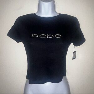 Bebe Black Tee with Rhinestone Logo NWT